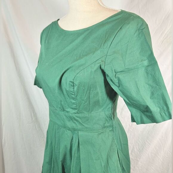 eShakti Pleated Fit Flare Dress Sleeve V-Neck  Sz 4 - Picture 2 of 6